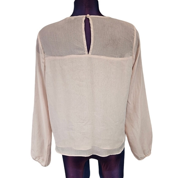 Express Blush Crinkle Semi-Sheer Ruffle Blouse Size Medium Women's Top - Picture 3 of 8